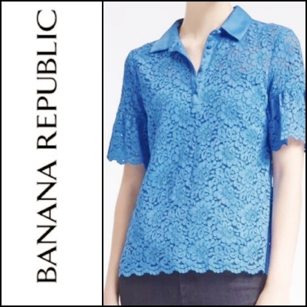 NEW! BANANA REPUBLIC Lace Flutter Sleeve Blouse Top XXSP.